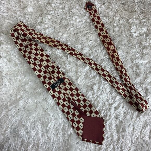 Vtg Silk Necktie Golf Golfer Geometric Red - Picture 3 of 7